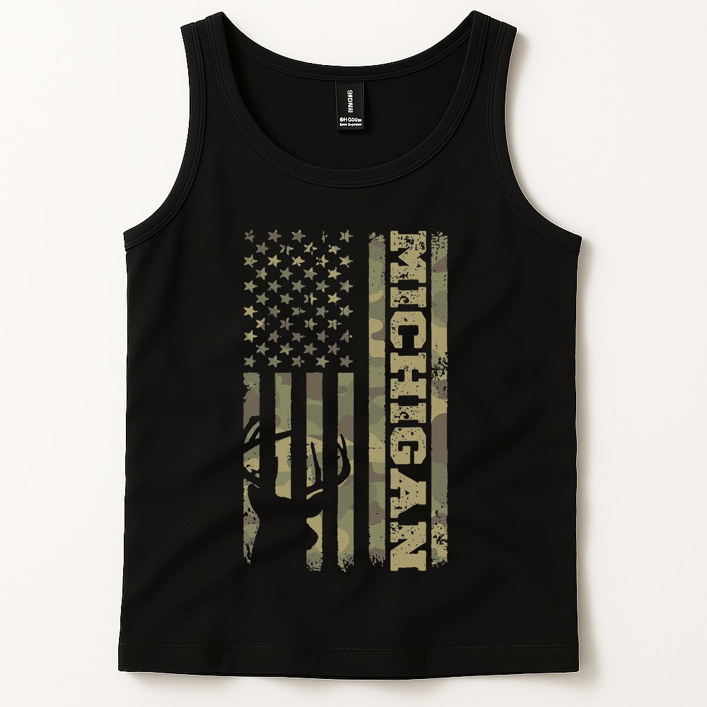 Michigan Deer Hunter Vintage Deer Hunting Camo Usa Flag Tank Top