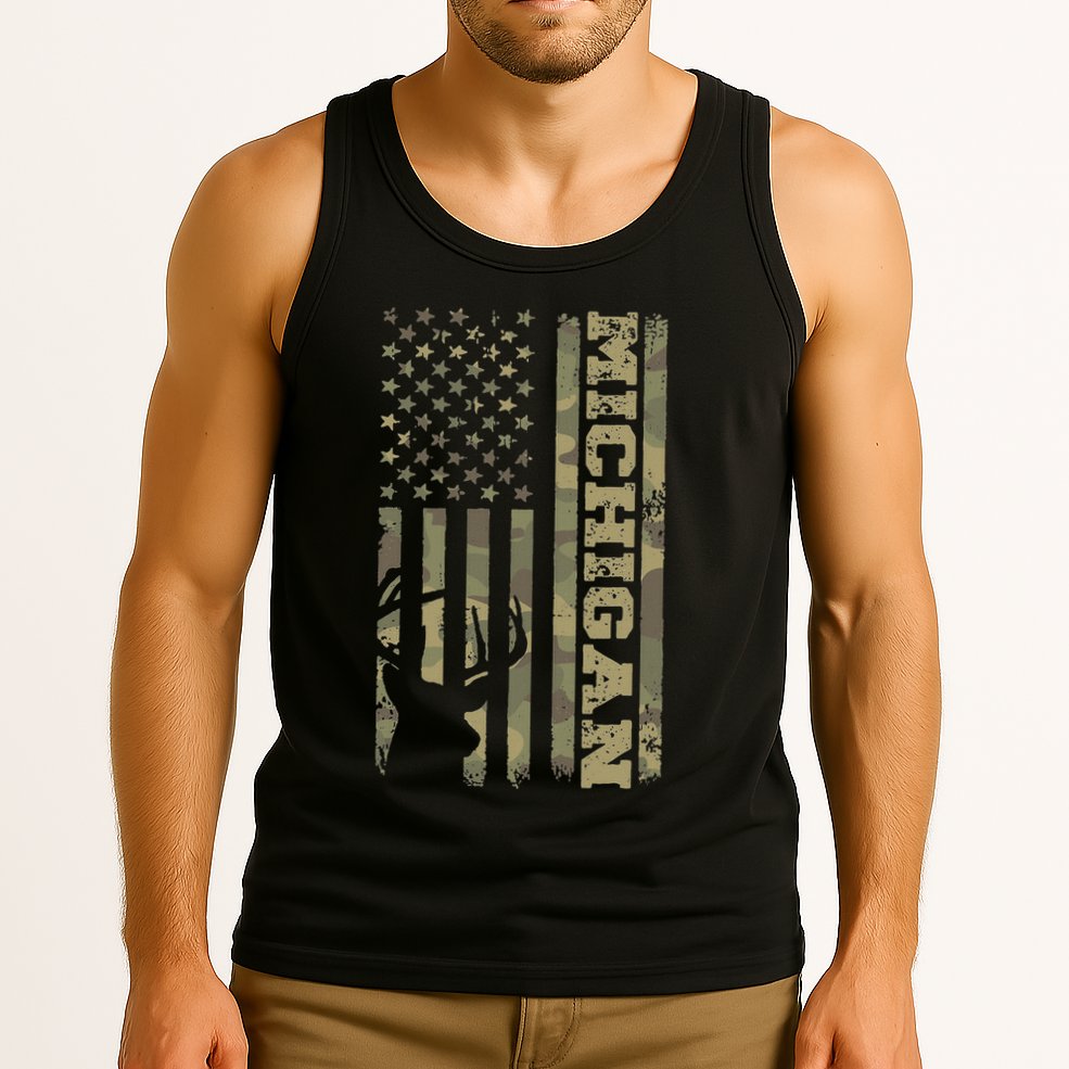 Michigan Deer Hunter Vintage Deer Hunting Camo Usa Flag Tank Top