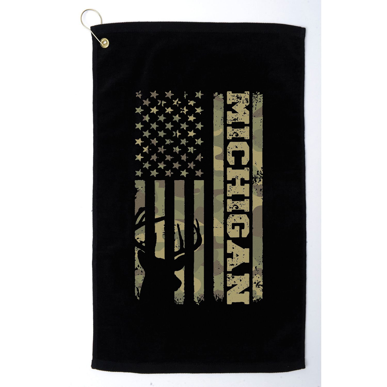 Michigan Deer Hunter Vintage Deer Hunting Camo Usa Flag Golf Towel