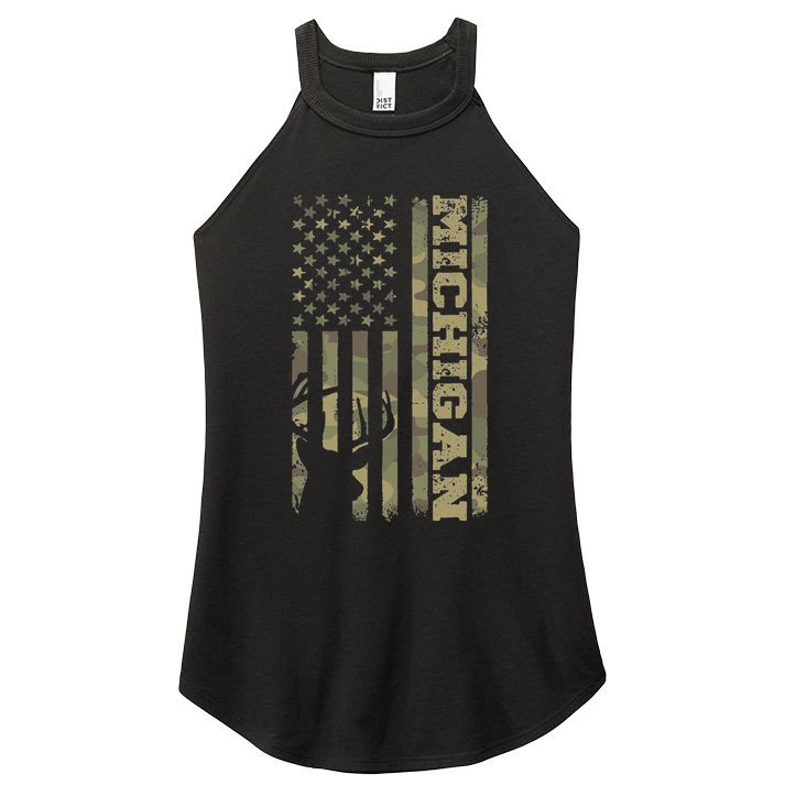 Michigan Deer Hunter Vintage Deer Hunting Camo Usa Flag Women's Perfect Tri Rocker Tank