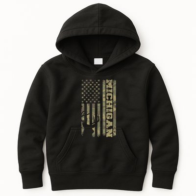 Michigan Deer Hunter Vintage Deer Hunting Camo Usa Flag Kids Hoodie