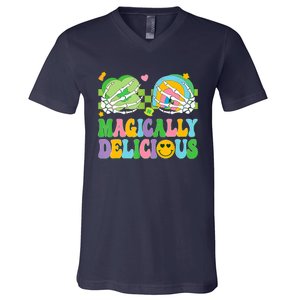 Magically Delicious Hippie St Patrick's Day Skeleton Charms V-Neck T-Shirt