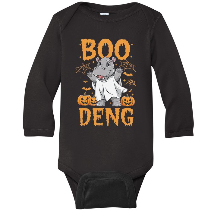 Moo Deng Halloween Cute Baby Pygmy Hippo Baby Long Sleeve Bodysuit