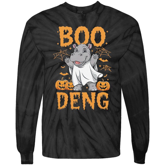 Moo Deng Halloween Cute Baby Pygmy Hippo Tie-Dye Long Sleeve Shirt