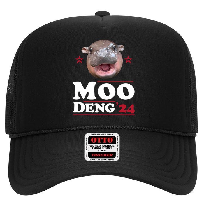 Moo Deng Hippo Cute Baby Pygmy Funny Election 2024 High Crown Mesh Back Trucker Hat