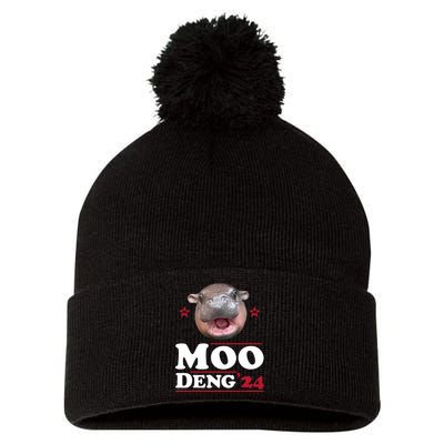 Moo Deng Hippo Cute Baby Pygmy Funny Election 2024 Pom Pom 12in Knit Beanie