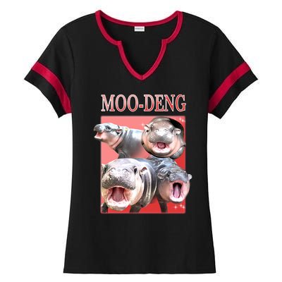 Moo Deng Hippo Meme Funny Ladies Halftime Notch Neck Tee