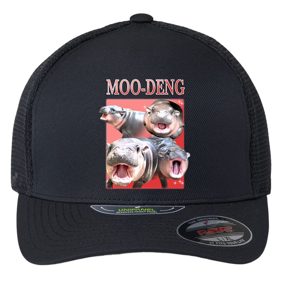 Moo Deng Hippo Meme Funny Flexfit Unipanel Trucker Cap