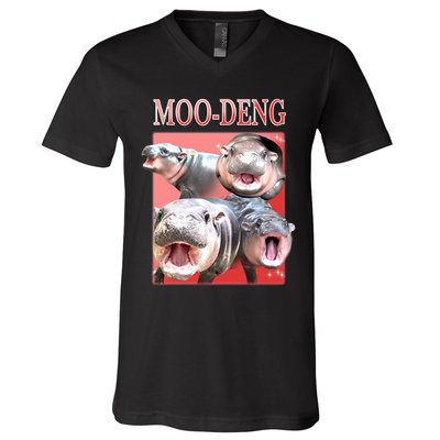 Moo Deng Hippo Meme Funny V-Neck T-Shirt