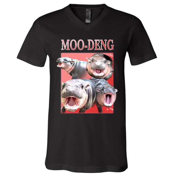 Moo Deng Hippo Meme Funny V-Neck T-Shirt