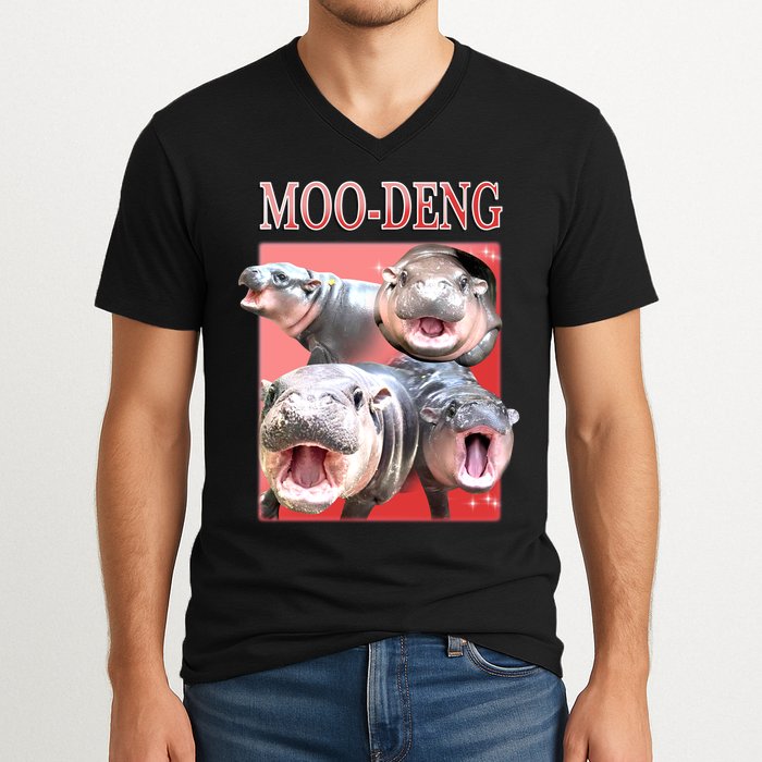 Moo Deng Hippo Meme Funny V-Neck T-Shirt