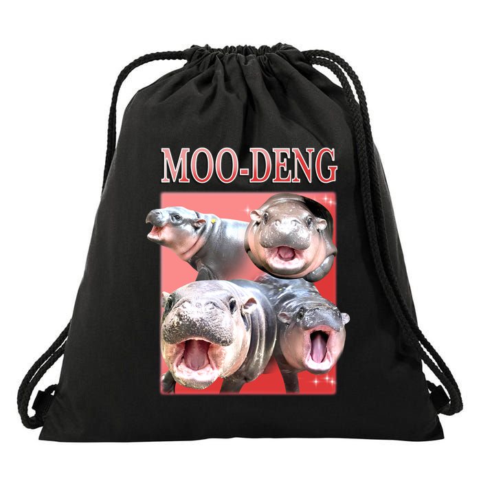 Moo Deng Hippo Meme Funny Drawstring Bag
