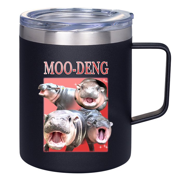 Moo Deng Hippo Meme Funny 12oz Stainless Steel Coffee Mug