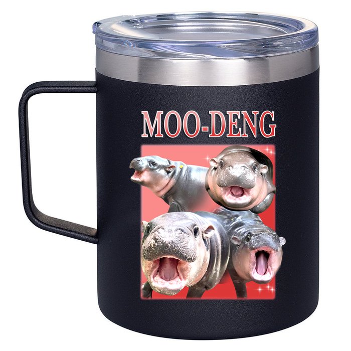 Moo Deng Hippo Meme Funny 12oz Stainless Steel Coffee Mug