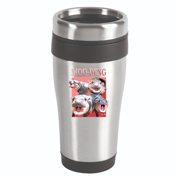 Moo Deng Hippo Meme Funny 16oz Travel Tumbler