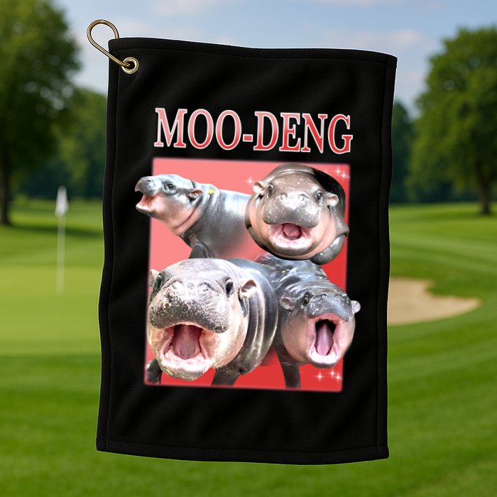 Moo Deng Hippo Meme Funny Golf Towel