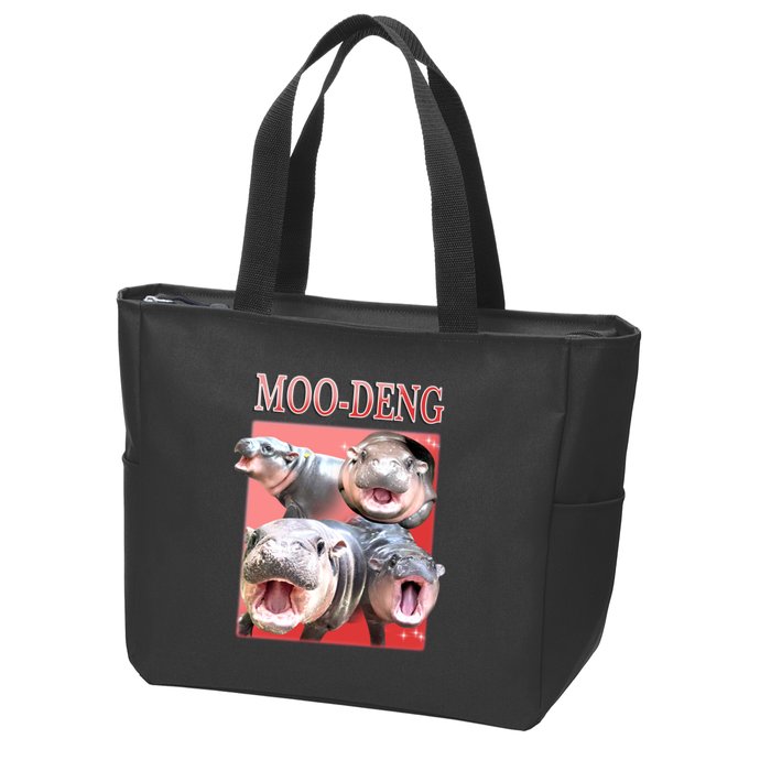 Moo Deng Hippo Meme Funny Zip Tote Bag
