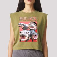 Moo Deng Hippo Meme Funny Garment-Dyed Women's Muscle Tee
