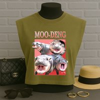 Moo Deng Hippo Meme Funny Garment-Dyed Women's Muscle Tee