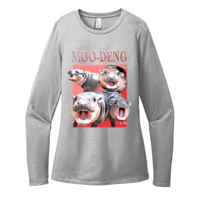 Moo Deng Hippo Meme Funny Womens CVC Long Sleeve Shirt