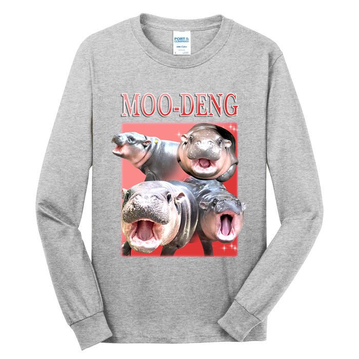 Moo Deng Hippo Meme Funny Tall Long Sleeve T-Shirt
