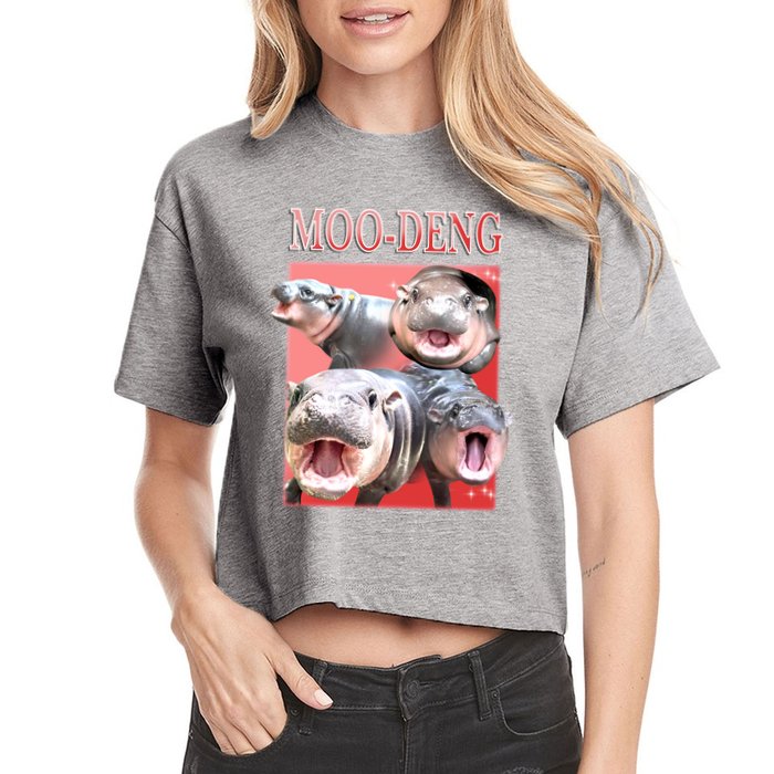 Moo Deng Hippo Meme Funny Crop Top