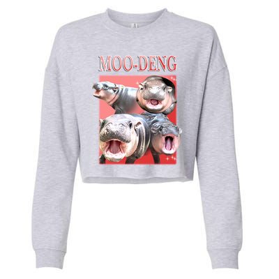 Moo Deng Hippo Meme Funny Cropped Pullover Crew