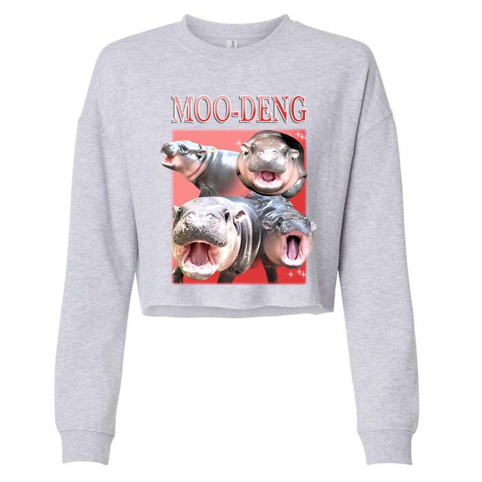 Moo Deng Hippo Meme Funny Cropped Pullover Crew