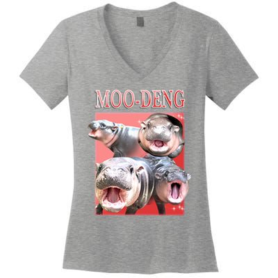 Moo Deng Hippo Meme Funny Women's V-Neck T-Shirt