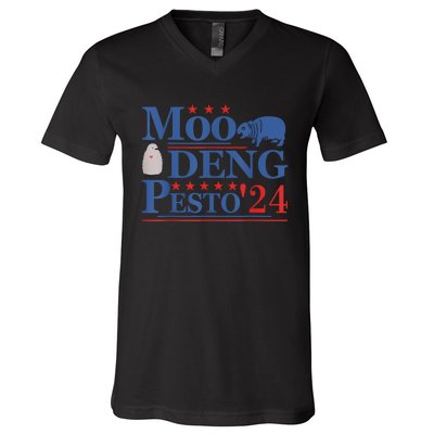 Moo Deng Hippo 2024 And Pesto The Penguin For Animal Lovers V-Neck T-Shirt