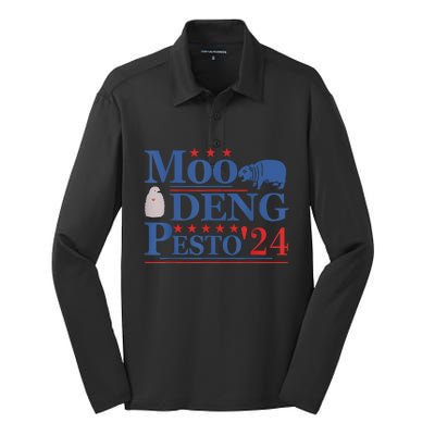 Moo Deng Hippo 2024 And Pesto The Penguin For Animal Lovers Silk Touch Performance Long Sleeve Polo