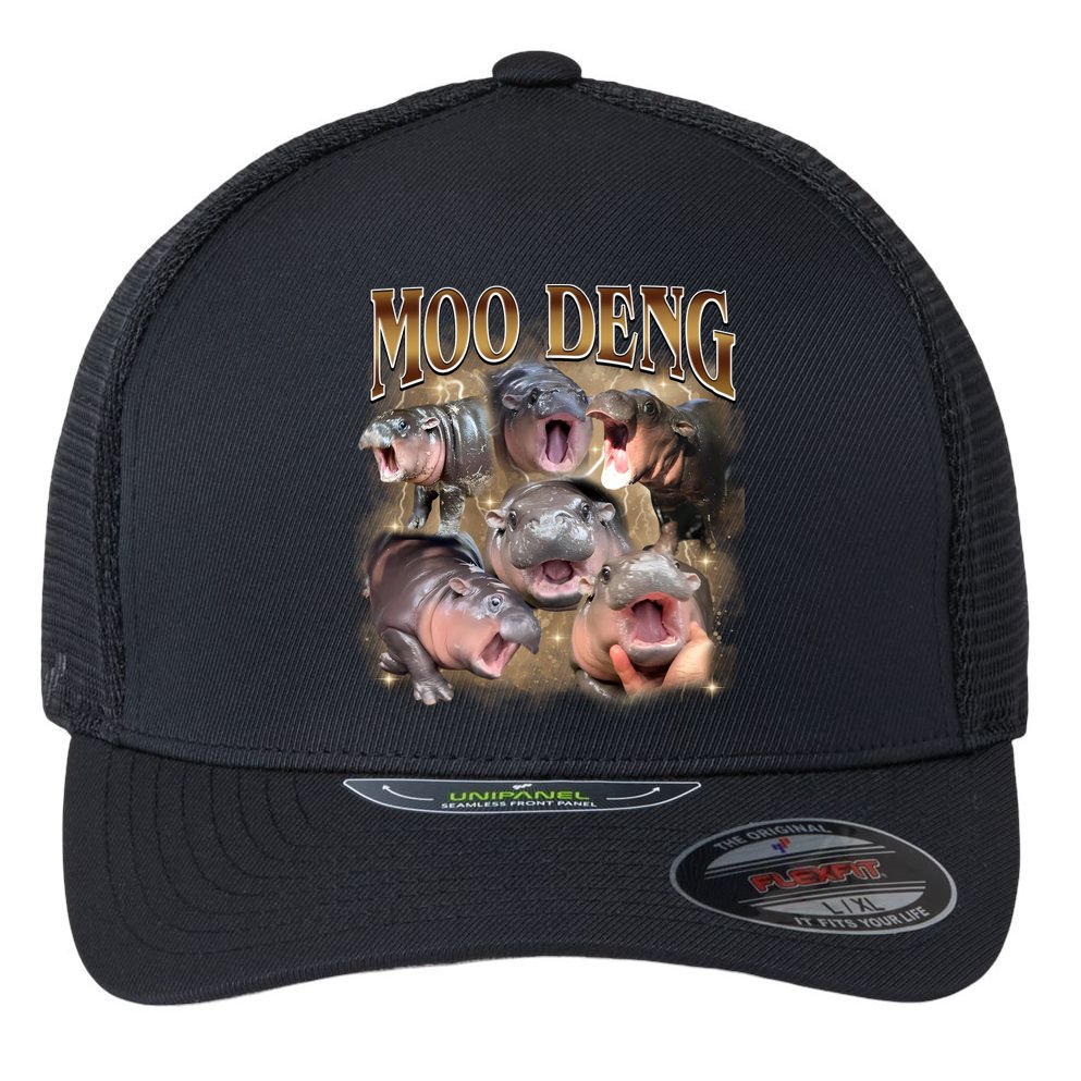Moo Deng Hippo Meme Funny Animal Flexfit Unipanel Trucker Cap