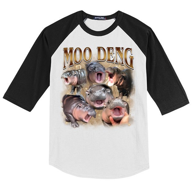 Moo Deng Hippo Meme Funny Animal Kids Colorblock Raglan Jersey