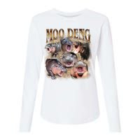 Moo Deng Hippo Meme Funny Animal Womens Cotton Relaxed Long Sleeve T-Shirt