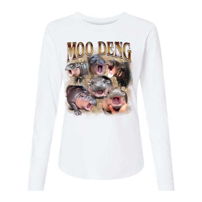 Moo Deng Hippo Meme Funny Animal Womens Cotton Relaxed Long Sleeve T-Shirt