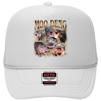 Moo Deng Hippo Meme Funny Animal High Crown Mesh Back Trucker Hat