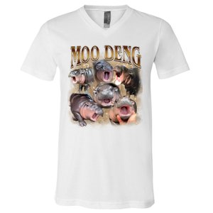 Moo Deng Hippo Meme Funny Animal V-Neck T-Shirt