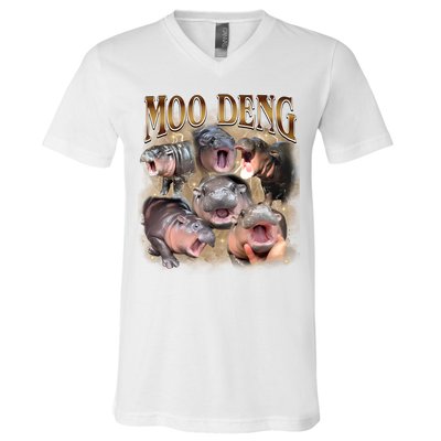 Moo Deng Hippo Meme Funny Animal V-Neck T-Shirt