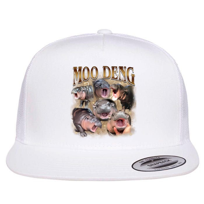Moo Deng Hippo Meme Funny Animal Flat Bill Trucker Hat