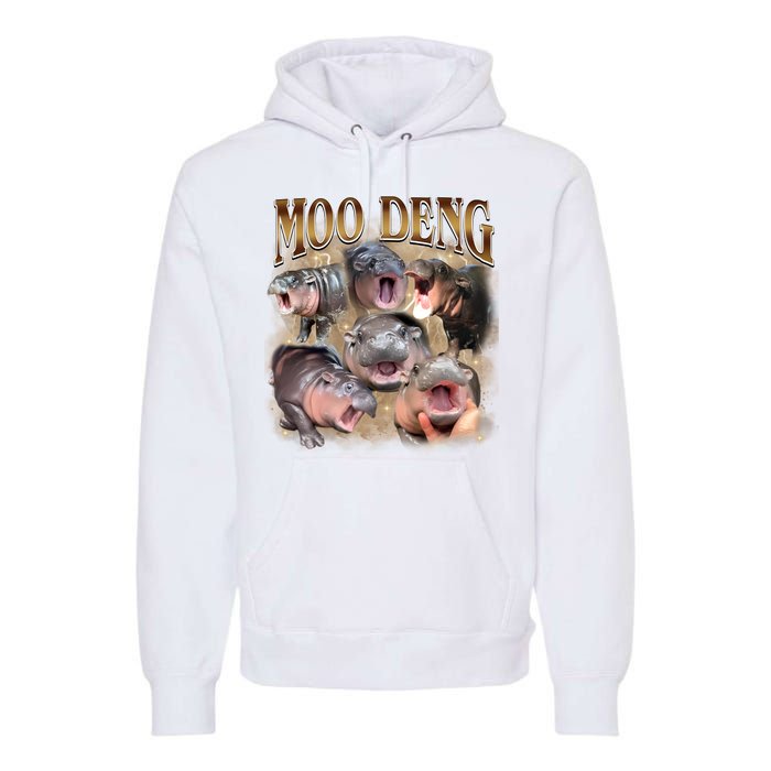 Moo Deng Hippo Meme Funny Animal Premium Hoodie