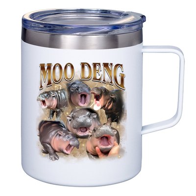 Moo Deng Hippo Meme Funny Animal 12oz Stainless Steel Coffee Mug