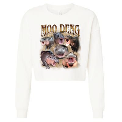 Moo Deng Hippo Meme Funny Animal Cropped Pullover Crew