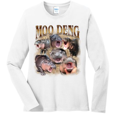 Moo Deng Hippo Meme Funny Animal Ladies Long Sleeve Shirt