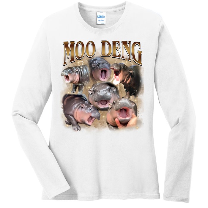 Moo Deng Hippo Meme Funny Animal Ladies Long Sleeve Shirt