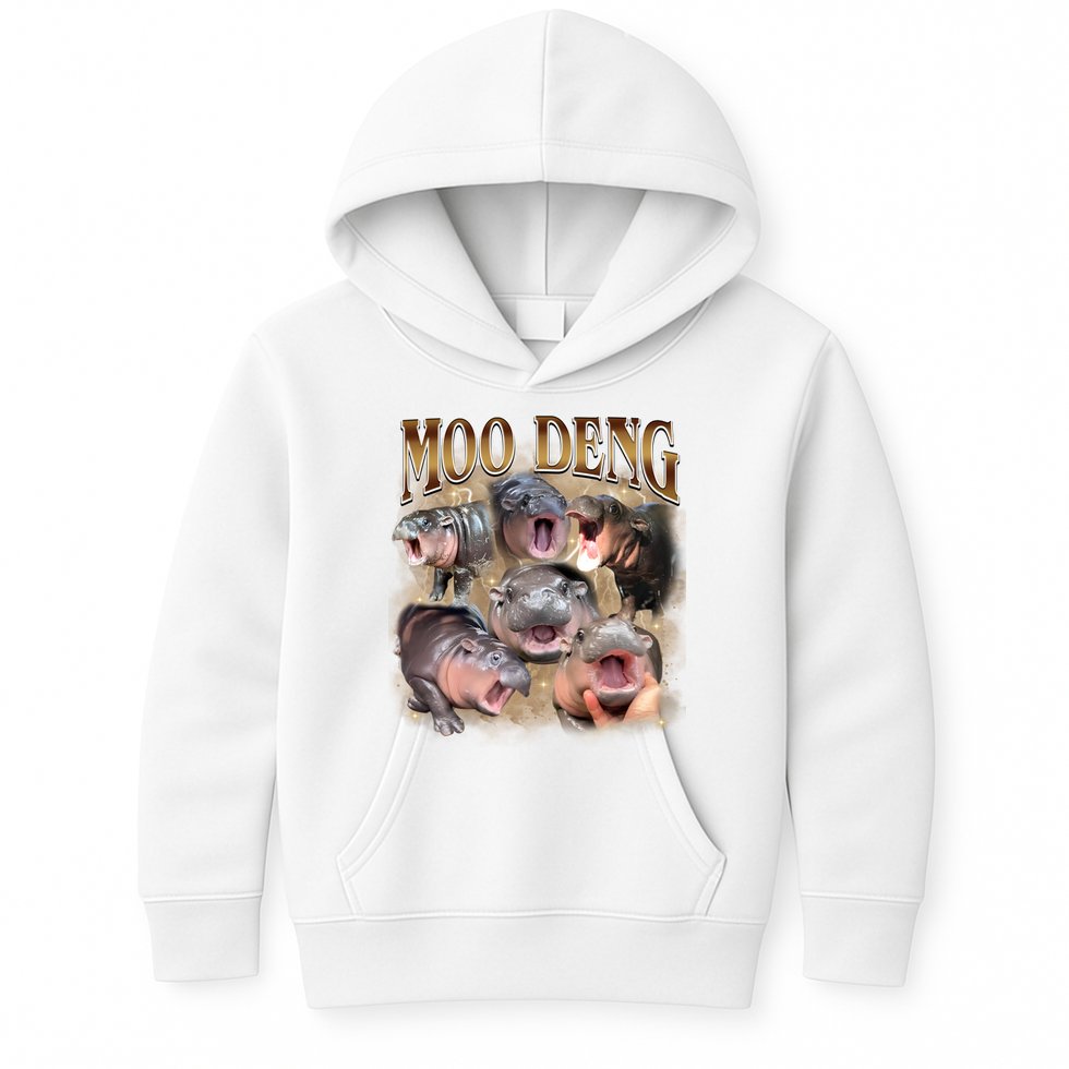 Moo Deng Hippo Meme Funny Animal Kids Hoodie