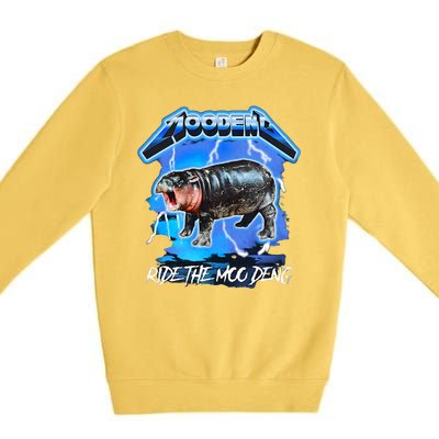 Moo Deng Hippo Ride The Moo Deng Premium Crewneck Sweatshirt