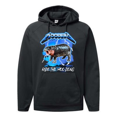 Moo Deng Hippo Ride The Moo Deng Performance Fleece Hoodie