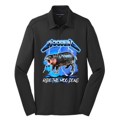 Moo Deng Hippo Ride The Moo Deng Silk Touch Performance Long Sleeve Polo