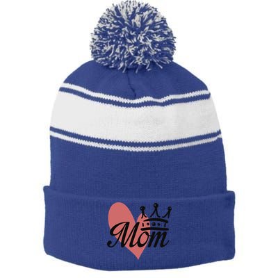 Mother's Day Heart Mom Queen Love Mama 'S Cool Gift Stripe Pom Pom Beanie