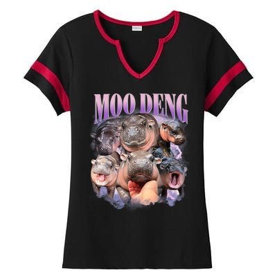 Moo Deng Hippo Meme Funny Ladies Halftime Notch Neck Tee